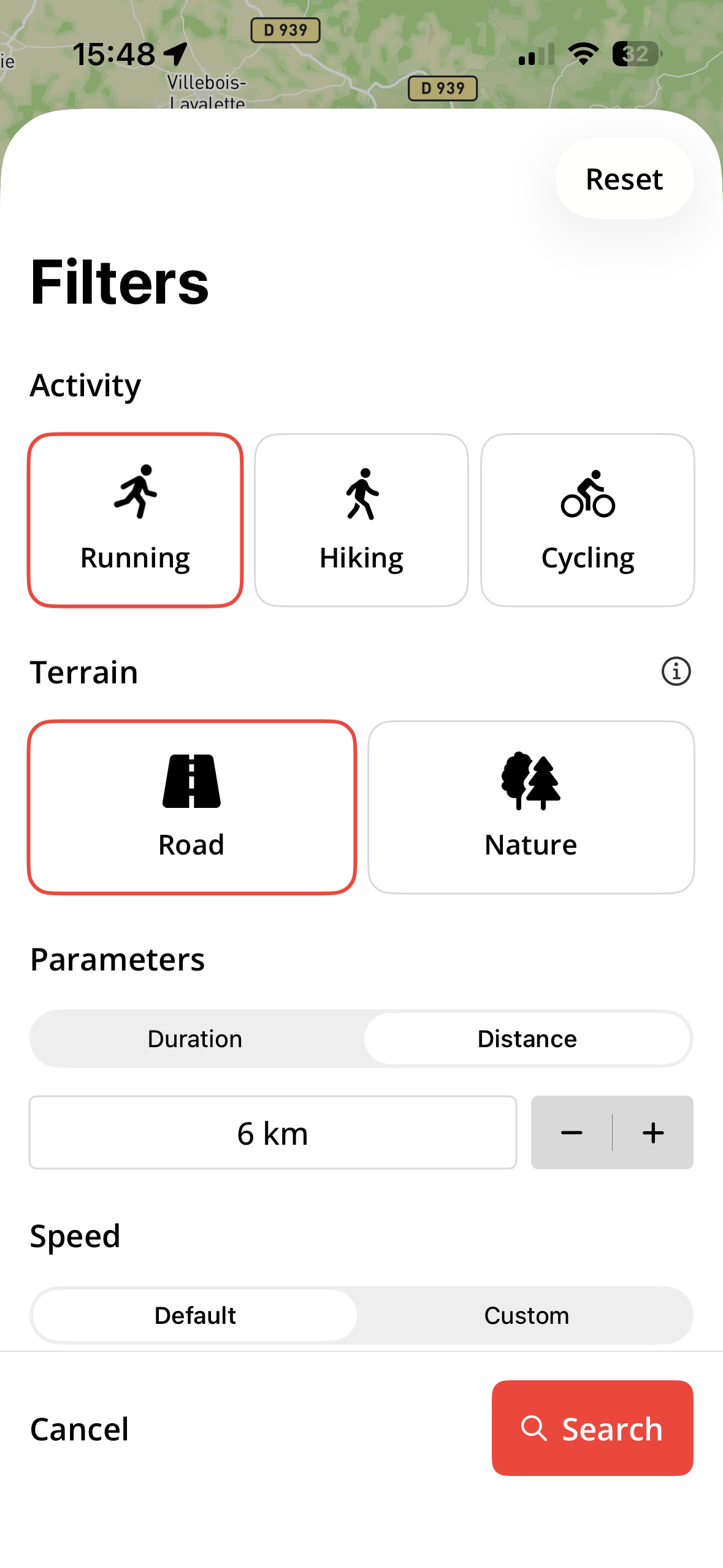 RunnrZ filters for activity, terrain, distance or duration, and pace