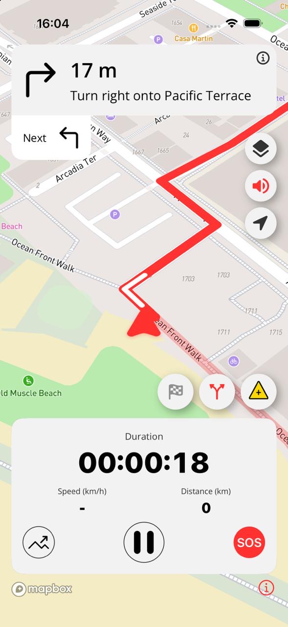 RunnrZ turn-by-turn guidance along a route